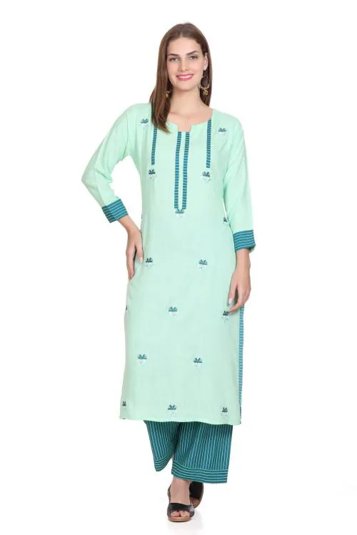 Elthia's Trendy Kurti Plazo Set for Women-Sea Green