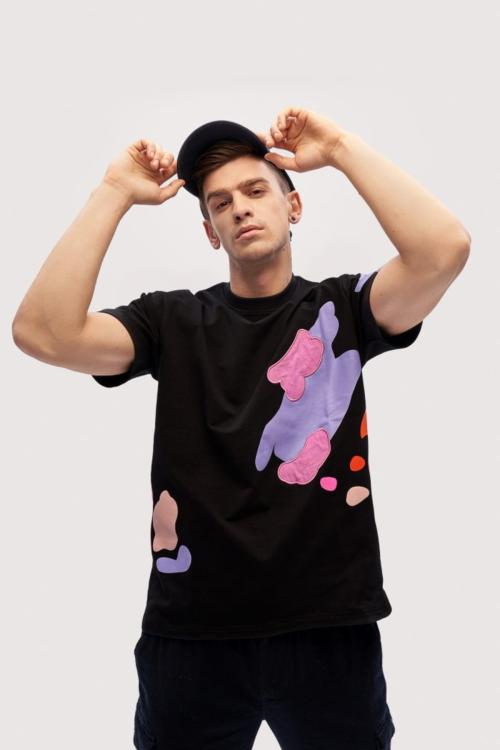 Smoke Drift Oversized Men Half Sleeve Smoke Paint Patch Embroidered Printed T-Shirt pack of 2