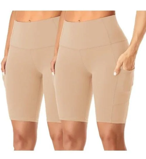 Cozy Touch Womens Yoga Shorts with Pockets, High Waisted Athletic Running Workout Gym Biker Shorts Tummy Control