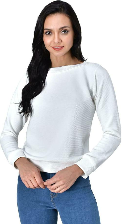 Meijaata Women White Solid Polyester Sweatshirt