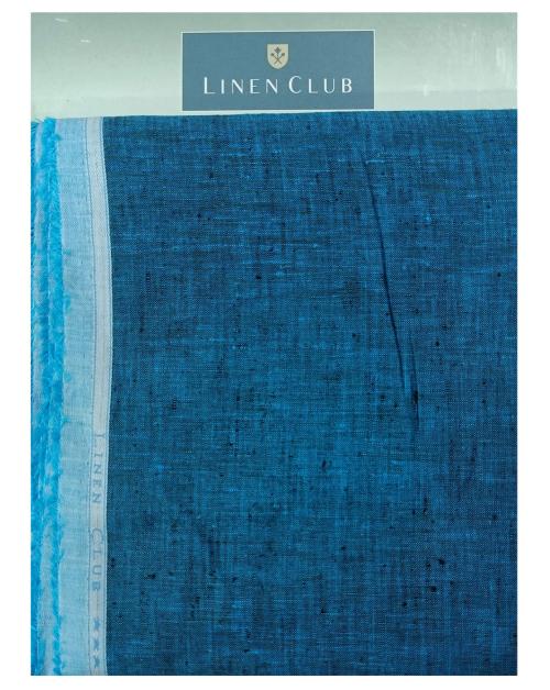 Linen Club Men Royal Blue Solid Linen Shirt Fabric