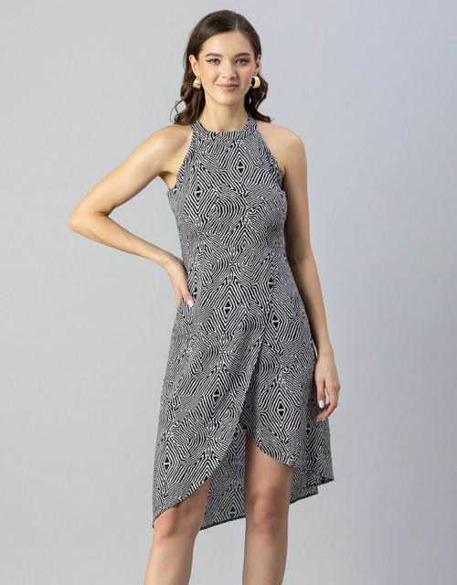 Moomaya Women's Printed Vacation Dress, Knee Length Side Slit Midi Dress