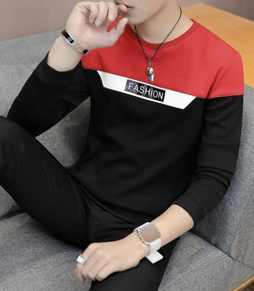 Bell Paper Men's Trendy Round Neck Full Sleeves T-Shirt For Regular Uses Red Color
