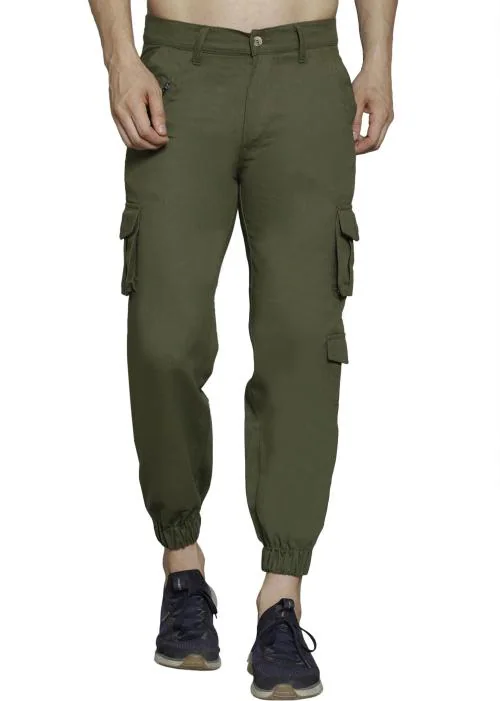 Buy Meoby Men Dark Green Solid Cotton Cargos (30) Online at Best Prices