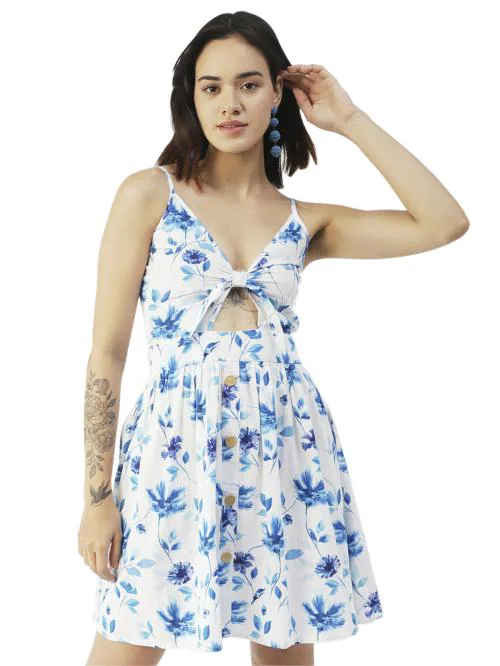 Buy Moomaya Printed Spaghetti Strap Dress, Tie-Knot Knee Length