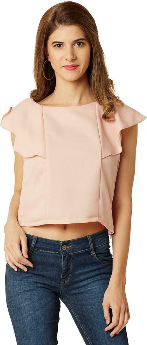 Miss Chase Women Pink Solid Crepe Single Top