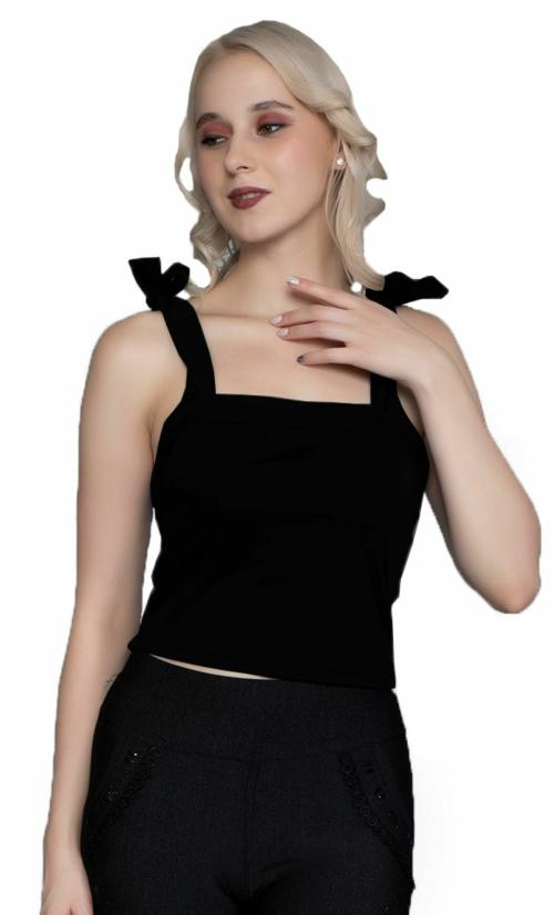 AD2CART A1722 Women's Basic Solid Double Shoulder Tie Knot Crop Top for Women Stylish Western
