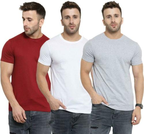 DAMN GUD DG Men Multicolor Solid Pure Cotton T-shirt - M (Pack of 3)