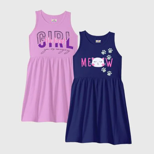 KUCHIPOO Girls Regular Fit Cotton Frocks (KUC-DRS-106, Multi-Colored) - Pack of 2