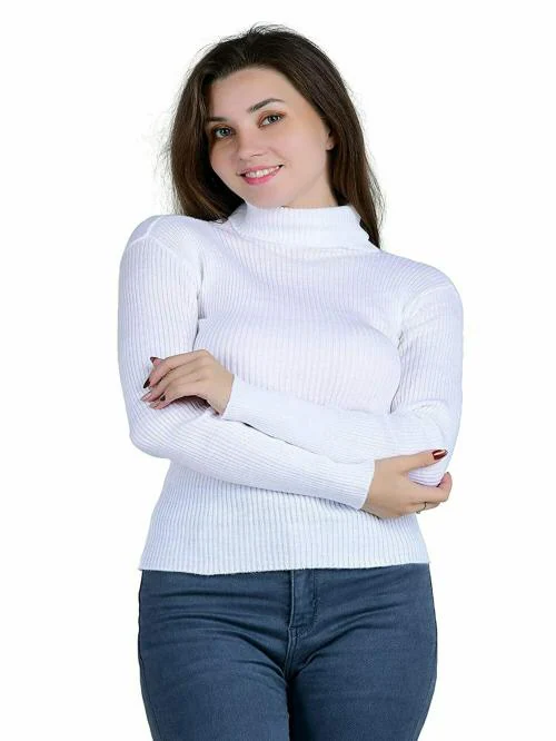 CUBIHEXA Women's Woollen High Neck Innerwear Sweater Pullovers Skivvy for Winters, White (Pack of 1)