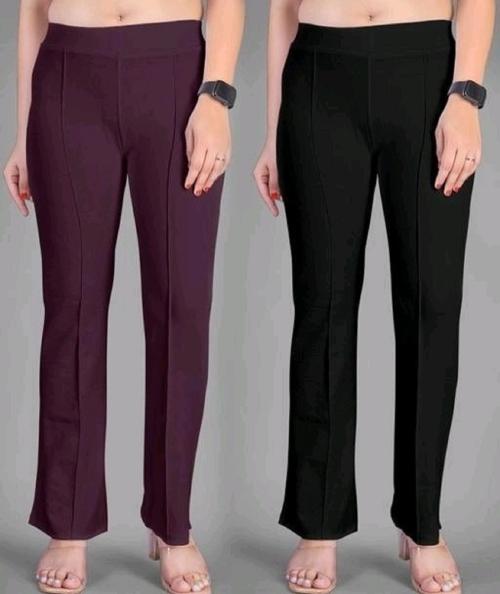 Woodzon Premium Quality Lycra Trousers For Women Pleat-Front Pants with Elasticated Waist Trouser & Pant | Regular Fit Spandex Quality Trouser Womens (Wine & Black) (S)