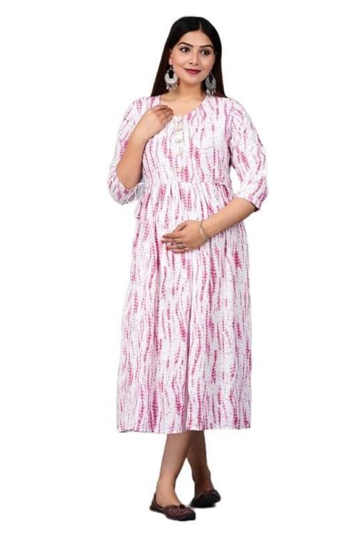 JTB PRESENT Women's Rayon Printed Round Neck 3/4 Sleeve Anarkali Maternity Kurti for Ladies & Girls