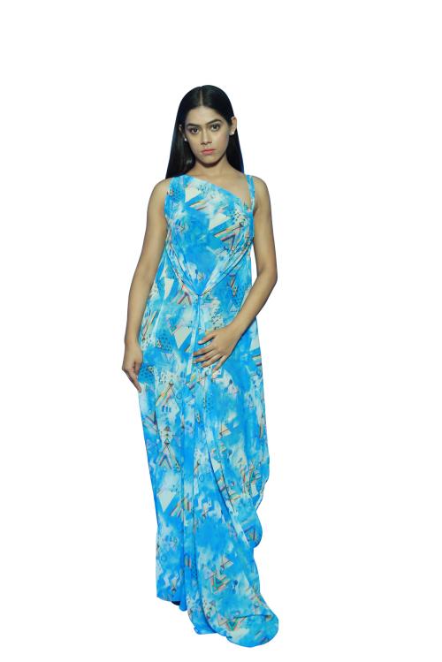 RAVI RAJORIA Georgette Digital Printed Beach Wear Designer Kaftan Multicolored Free Size for Women CIZA-4-M