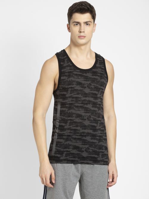Jockey 9928 Men's Super Combed Cotton Rich Printed Low Neck Tank Top With Stay Fresh Treatment - Black Print