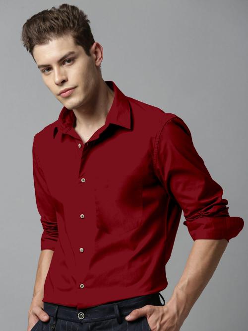 Ikg Denim Men Maroon Solid Cotton Blend Formal Shirt (Xl)