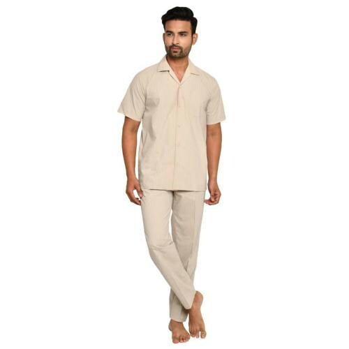 TATWAM Men Beige Cotton Nightsuit