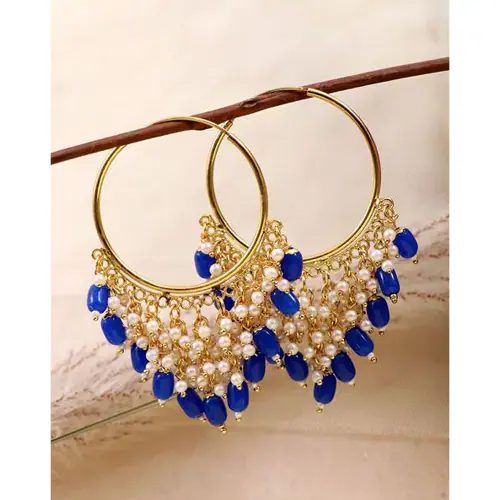 MAHAVIR IMITATION JEWELLERY Gold Plated Traditional Ethnic Collection Big Hoop Earrings For Women And Girls Navy Blue