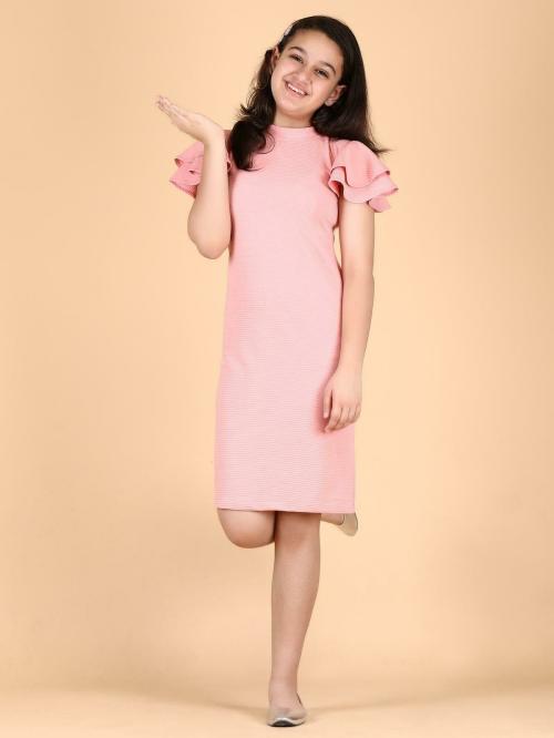 En Creation Girls Pink Solid Lycra Blend Single Bodycon Dress - 13 - 14 Years