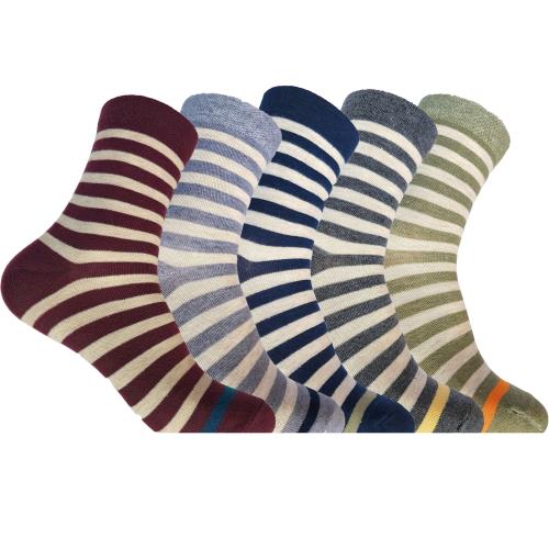 Cotson Men's Striped Cotton High Ankle Socks (Pack of 5) Made with Cotton and Spandex (Multicolor) - Free Size