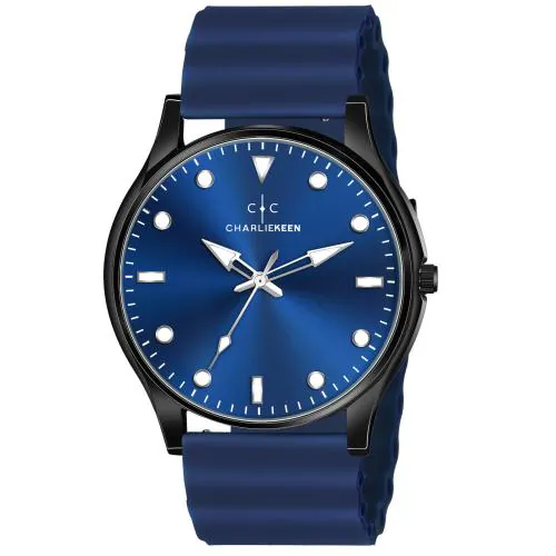 CHARLIEKEEN Analog Wrist Watch, Black Case, Silicone Strap for Men