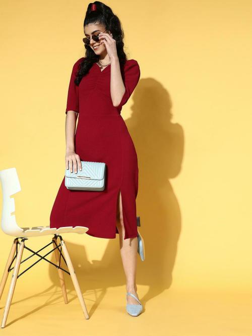 plusS Women Maroon Solid Dress