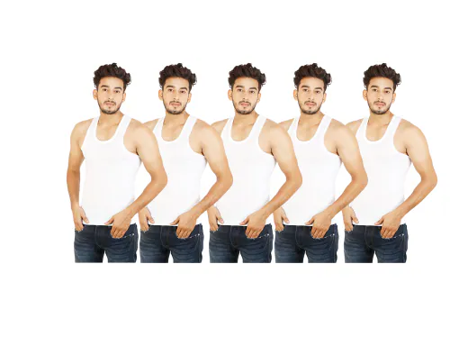 Xmer Men Casual Solid White Vest Pack of 5 Piece 100% Pure Cotton