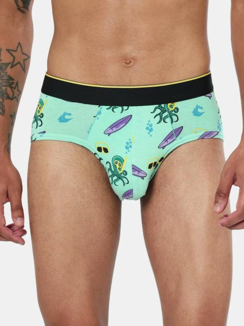 Bummer Men Sea Green Printed Modal Searial Chiller Brief For Men