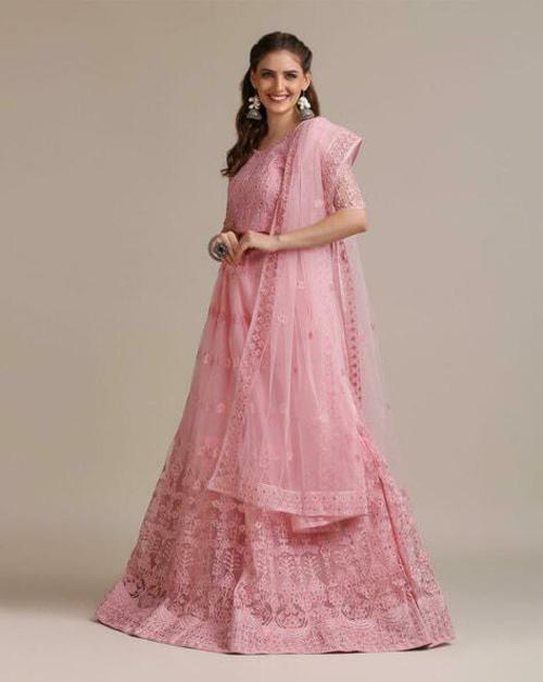 WARTHY ENT Women Light Pink Flared Lehenga Choli Set