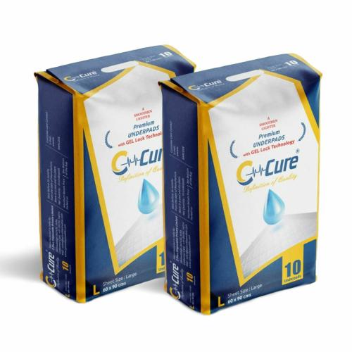 C- Cure Definition of Quality Premium Underpads Leak Proof & Comfort Protection Under Pads Made with Polymer Gel Lock Technology, Large 60X 90cm |Protect Skin |Absorb Moisture | Quick Dry Surface of Skin (Large, 20)