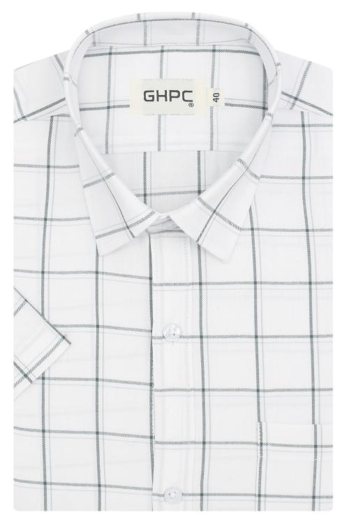 GHPC By Arihant Men's 100% Cotton Windowpane Checks Half Sleeves Regular Fit Formal Shirt