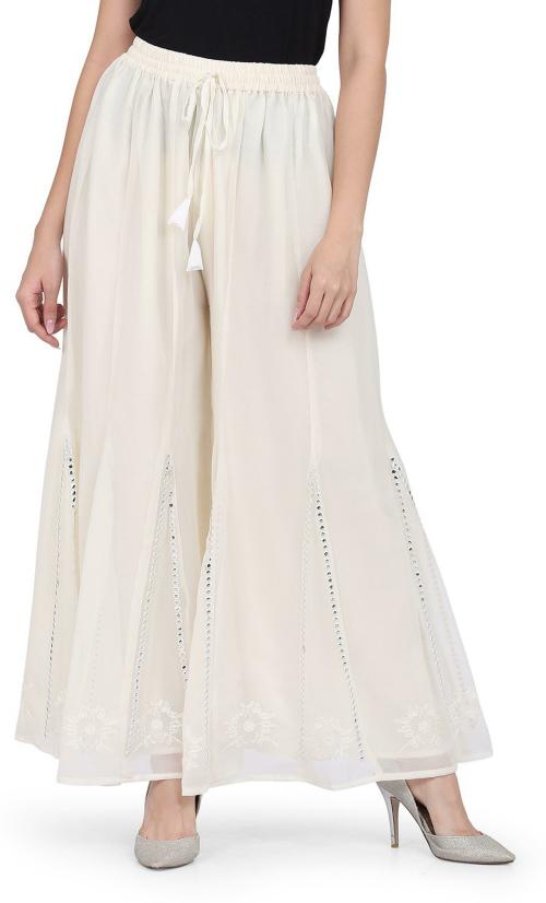 Ramp Bottoms Women White Embroidered Georgette (Free Size)