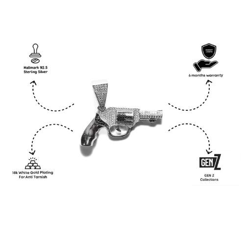 Versavia Stylish 1.925 Sterling Six Shooter Gun Silver Pendant | Anti Tarnish 2.18k White Gold Plating Pendant | Perfetc Gift For Man 20 mm x 50 mm