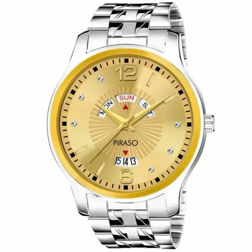 Piraso Golden Dial & Silver Chain with day&date working Display Watch for Men Analog Watch - For Men & Women