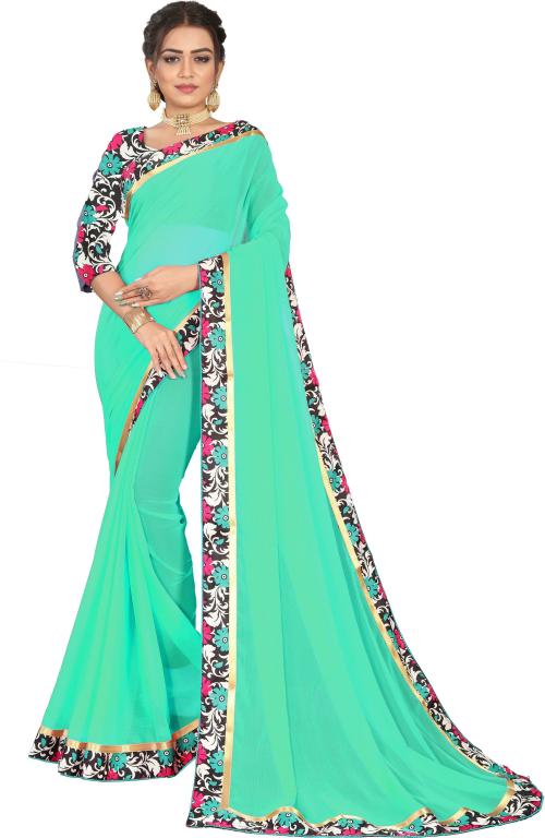Prabhas Women Green Chiffon Solid Saree