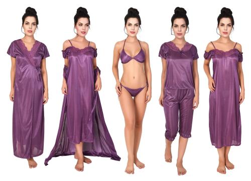 FLANKER WOMEN SATIN NIGHT DRESS FANCY NIGHTWEAR ( SET OF 6 ) -FLN-6PCSL-19