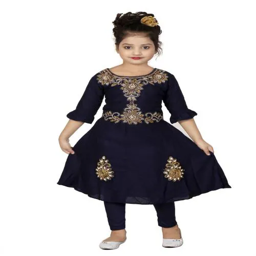 Burbn girls navy stylish kurta leggings set