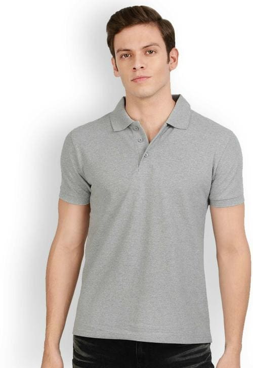Solid Men Polo Neck Grey T-Shirt
