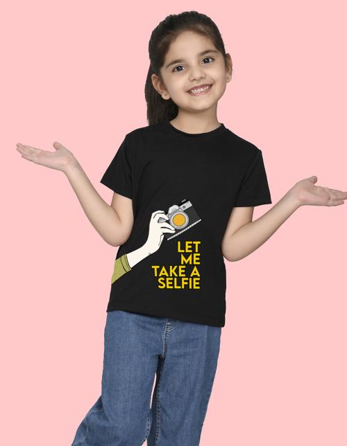 NUSYL Girls Half Sleeves Black Let me take a selfie printed T-shirt