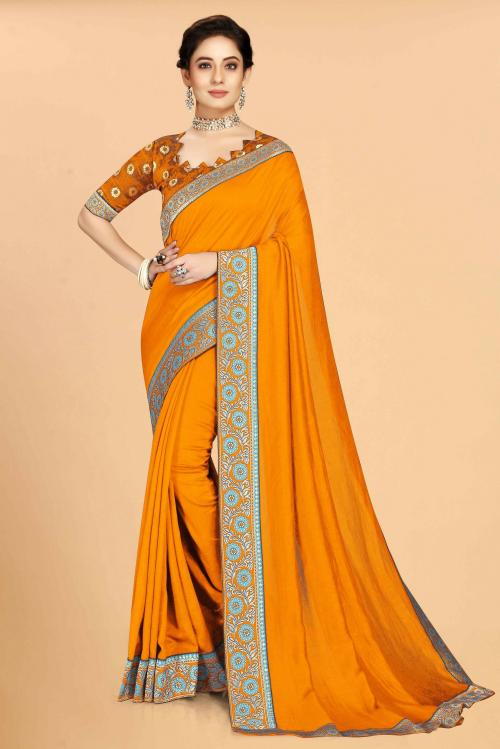 SWIFFIN Hot Collection Litchi Silk Banarasi Orange Saree For Women/Women Saree With Unstitched Blouse-PARNITA-ORANGE