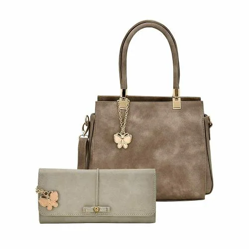 Butterflies Women Hand Bag With Wallet Combo (Grey) (BNS WB0732) (Set of 2)
