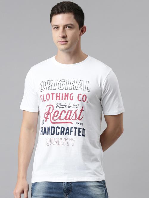 Recast Men White Typography Pure Cotton Round Neck T-shirt M