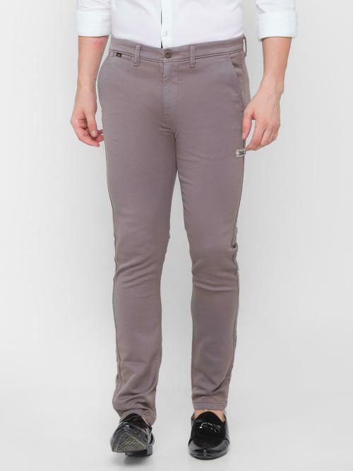 Spykar Men Cement Grey Cotton Slim Fit Ankle Length Plain Cargo Pant