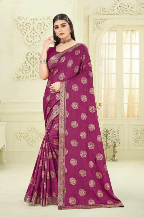 LG Women Purple Floral Art Silk Kanjivaram Saree with Unstitched Blouse Piece