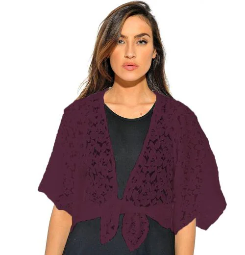 Neeba Stylish & Trendy Butterfly Sleeve Cotton Net Short Shrug for Women & Girls For both Regular and Formal Wear (Maroon)