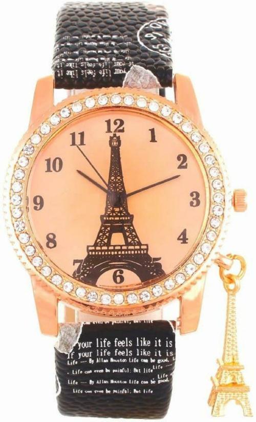 Selloria Analog Gold Dial Black Strap Watch for Women, Girls