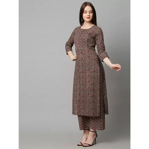 Grubstaker Women Cotton Blend Kurta and Pant Set