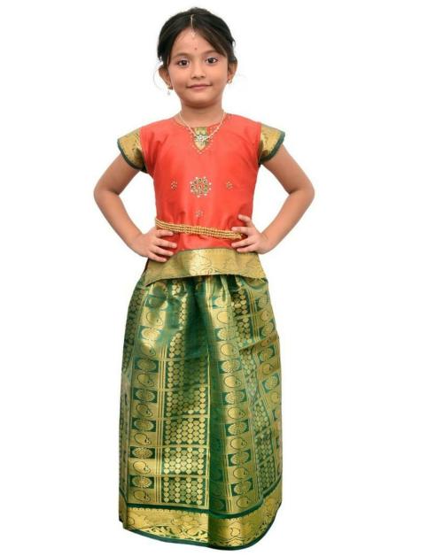 Bhandari fashions Pattu pavadai for Girls with belt - Red