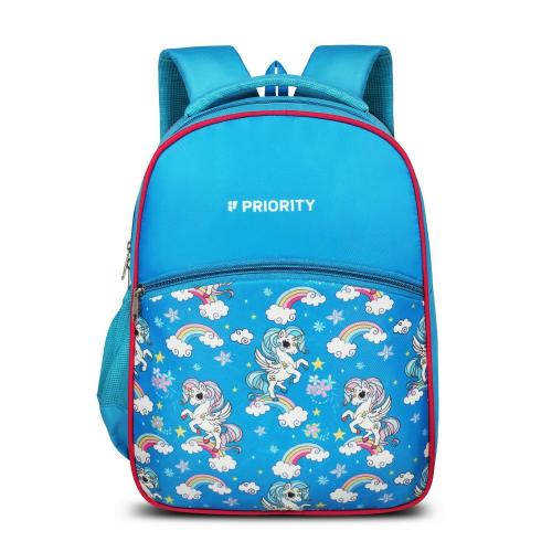 Priority Unicorn Printed Turquoise Blue Polyester School Backpack For Kids | Specially School Bag For Boys And Girls