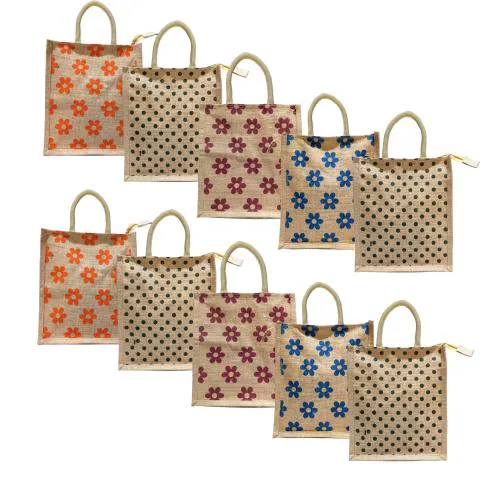 Prakriti Maitri's Jute Bags | Pooja Gift Jute Bag | Return Gift Bag | Unisex Tote Bag | Pack of 10