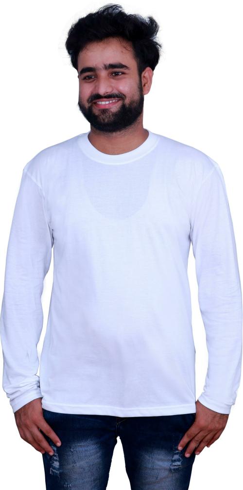 alarm Men White Solid 100% Cotton Round Neck T-shirt (M)